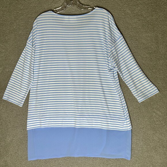 Chicos Striped Oversize Tunic‎ Top Womens Sz M Blue White Layered Hem Nautical - Picture 4 of 14